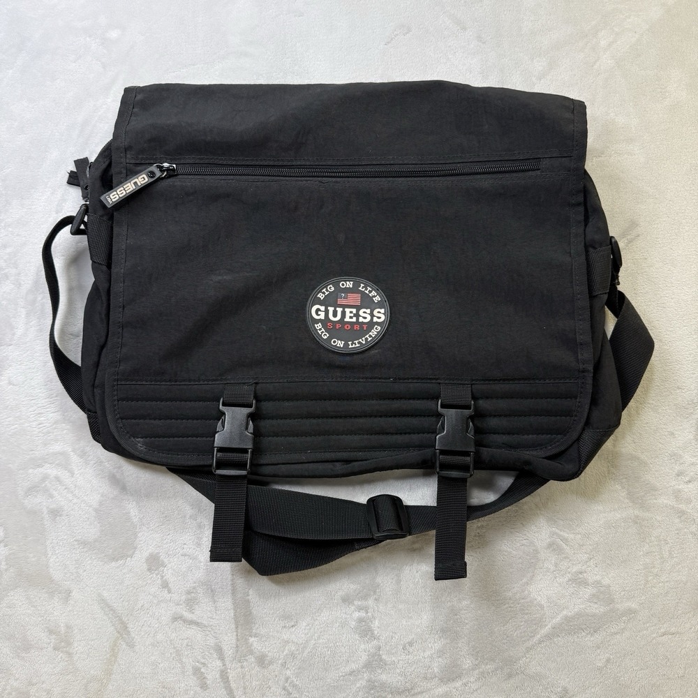Vintage Guess Sport Messenger Bag Black Crossbody Laptop Book‎ Bag Y2K